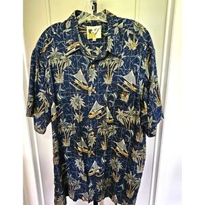 Vintage Ron Chereskin XL Hawaiian Aloha Shirt 100% Rayon Tropical Palm